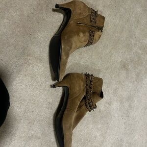 Saint Laurent Tan Suede Studded Ankle Booties